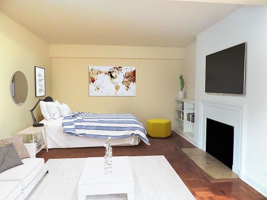 Bedroom, Fireplace, Interior, Wood Texture Flooring