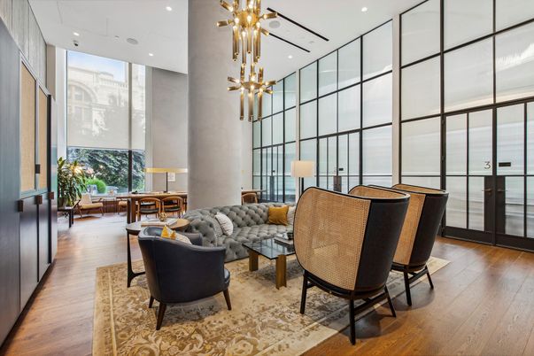 Interior, Living room, Pendant Lights, Recessed Lighting, Wood Texture Flooring