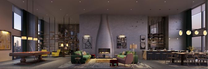 Billiard Table, Dining room, Fireplace, Game Room, Interior, Living room, Pendant Lights, Recessed Lighting