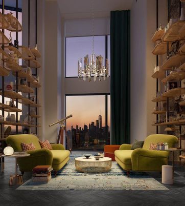 Interior, Living room, Pendant Lights, Wood Texture Flooring