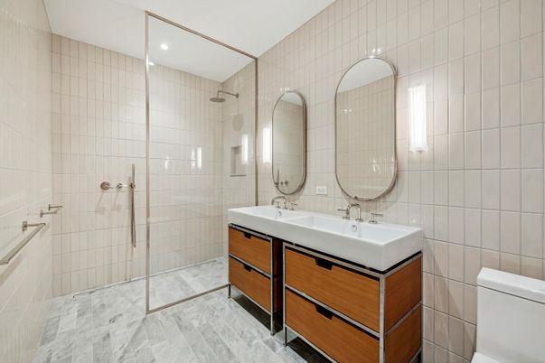 Bathroom, Dual Sink Vanities, Glass Shower, Interior, Recessed Lighting