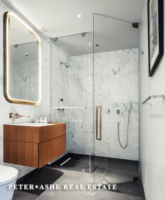 Bathroom, Glass Shower, Interior, Marble Walls, Recessed Lighting