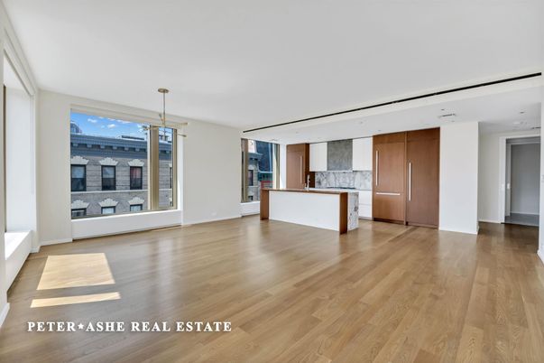Empty room, Interior, Kitchen, Pendant Lights, Wood Texture Flooring