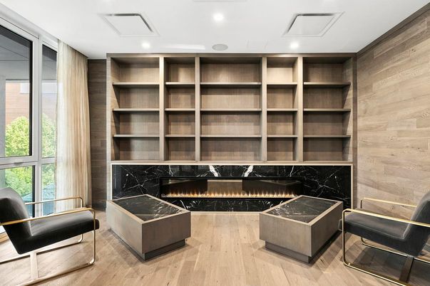 Fireplace, Interior, Recessed Lighting, Wood Texture Flooring, Wooden Walls