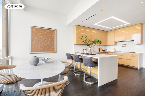 Dining room, Interior, Kitchen, Recessed Lighting, Wood Texture Flooring