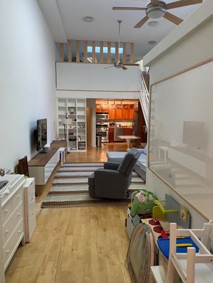 Interior, Kitchen, Living room, Stainless Steel Appliances, Wood Texture Flooring