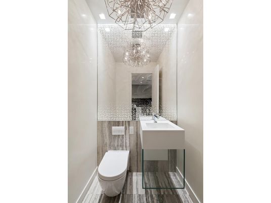Bathroom, Interior, Recessed Lighting, Wood Texture Flooring
