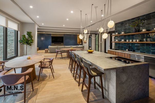 Dining room, Interior, Kitchen, Living room, Pendant Lights, Recessed Lighting, Stainless Steel Appliances, Wood Texture Flooring