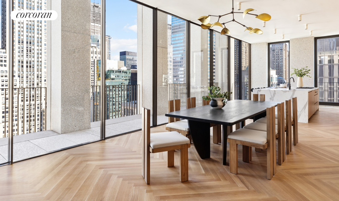 Dining room, Interior, Pendant Lights, Wood Texture Flooring