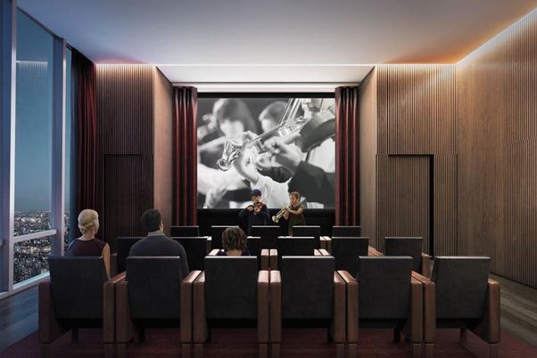 Interior, Projection Screen, Theatre Room, Wood Texture Flooring