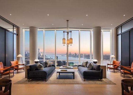 Interior, Living room, Pendant Lights, Recessed Lighting, Water, Wood Texture Flooring