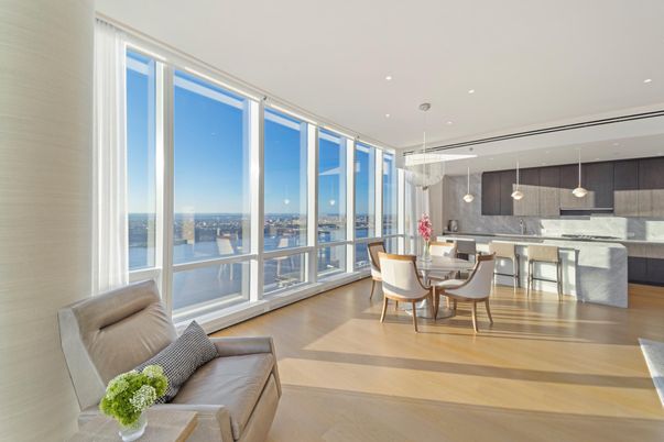 Dining room, Interior, Kitchen, Pendant Lights, Recessed Lighting, Water, Wood Texture Flooring