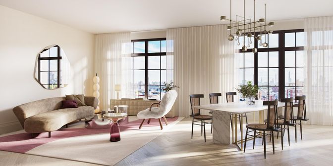 Dining room, Interior, Living room, Pendant Lights, Wood Texture Flooring