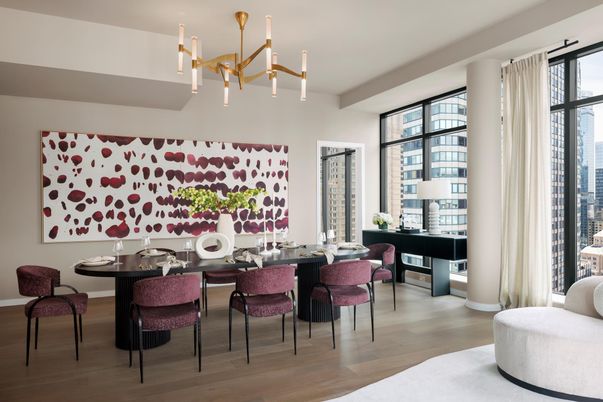 Dining room, Interior, Pendant Lights, Wood Texture Flooring