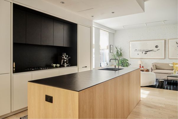 Interior, Kitchen, Living room, Recessed Lighting, Wood Texture Flooring