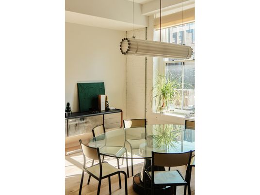 Dining room, Interior, Pendant Lights, Wood Texture Flooring