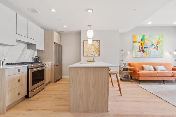 Interior, Kitchen, Living room, Pendant Lights, Recessed Lighting, Stainless Steel Appliances, Wood Texture Flooring