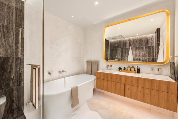 Bathroom, Dual Sink Vanities, Free Standing Baths, Interior, Recessed Lighting