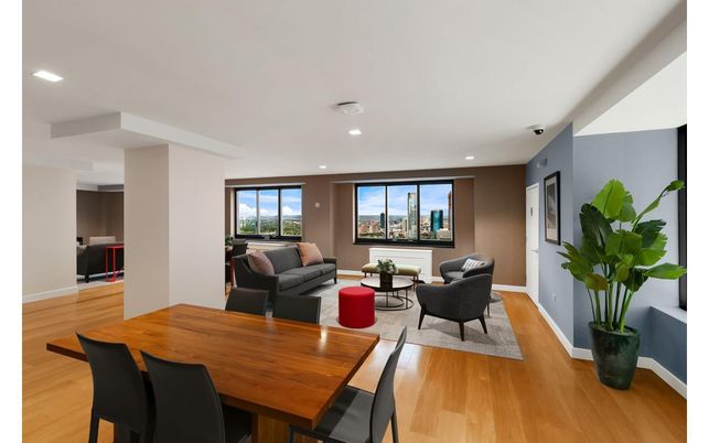 Dining room, Interior, Living room, Recessed Lighting, Wood Texture Flooring