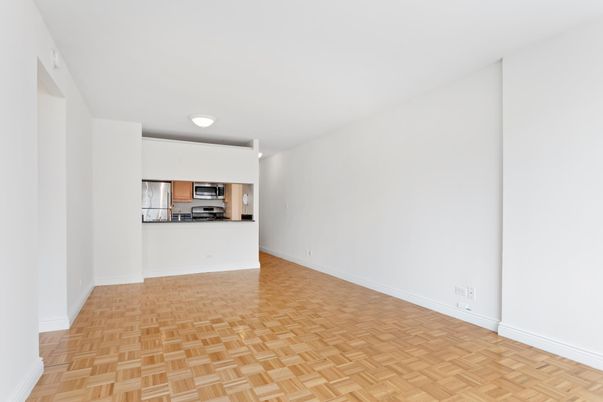 Empty room, Interior, Kitchen, Stainless Steel Appliances, Wood Texture Flooring