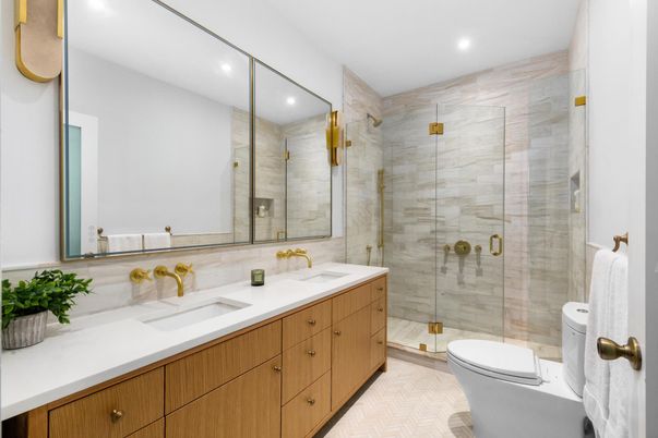 Bathroom, Dual Sink Vanities, Glass Shower, Interior, Recessed Lighting