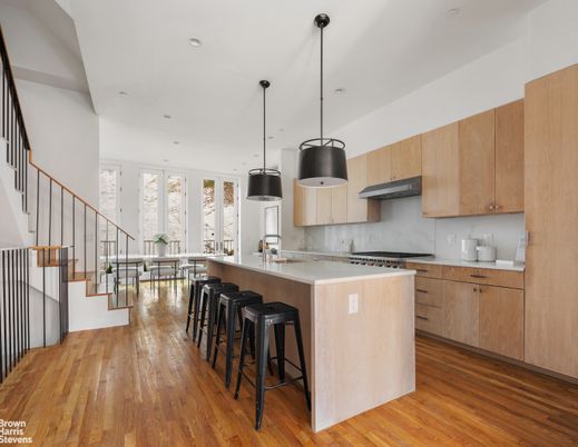 Dining room, Interior, Kitchen, Pendant Lights, Recessed Lighting, Wood Texture Flooring