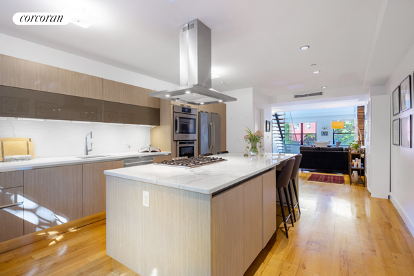 Interior, Kitchen, Living room, Recessed Lighting, Stainless Steel Appliances, Wood Texture Flooring