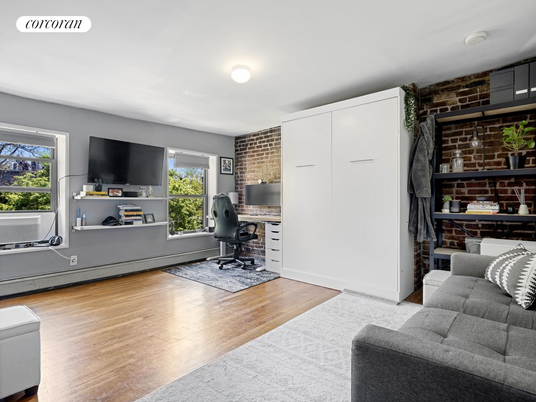 Home Office, Interior, Stone Walls, Wood Texture Flooring
