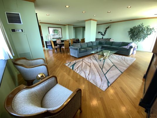Dining room, Interior, Living room, Recessed Lighting, Wood Texture Flooring