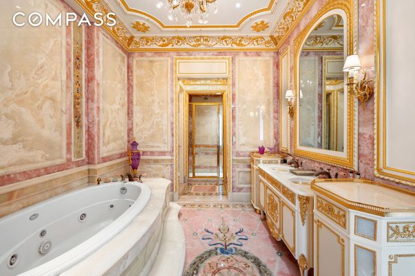 Bathroom, Chandelier, Dual Sink Vanities, Interior, Recessed Lighting