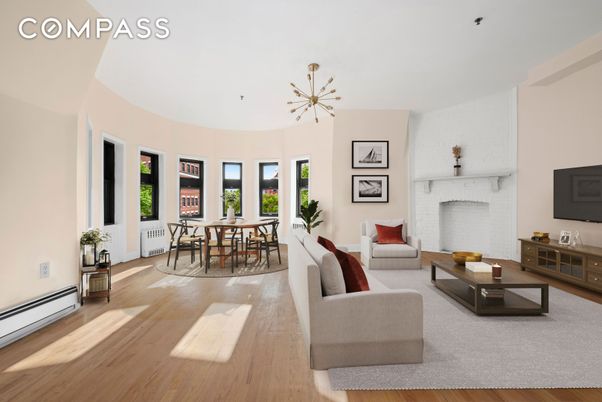 Dining room, Fireplace, Interior, Living room, Pendant Lights, Wood Texture Flooring