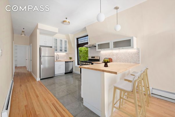 Interior, Kitchen, Pendant Lights, Stainless Steel Appliances, Wood Texture Flooring
