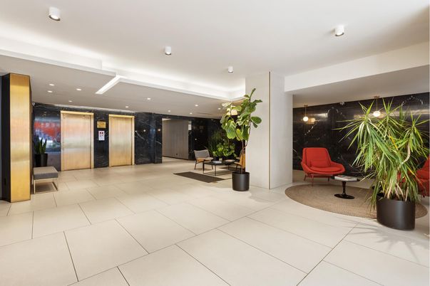 Elevator, Interior, Marble Walls, Recessed Lighting