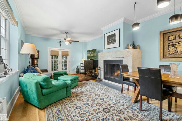 Dining room, Fireplace, Interior, Living room, Pendant Lights, Wood Texture Flooring