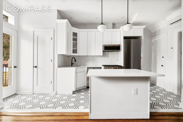 Interior, Kitchen, Pendant Lights, Stainless Steel Appliances, Wood Texture Flooring