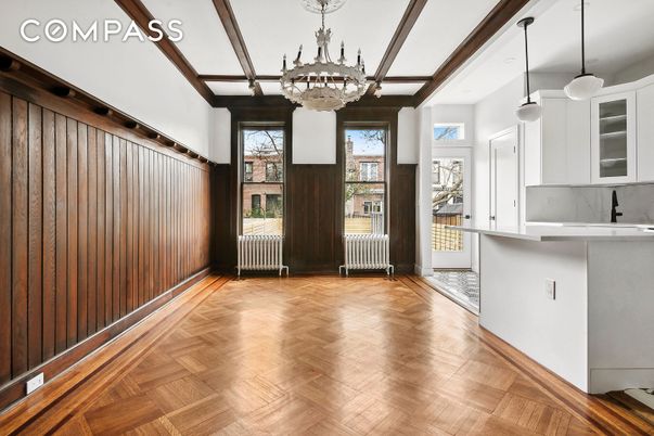 Chandelier, Interior, Kitchen, Pendant Lights, Wood Texture Flooring