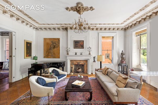Chandelier, Fireplace, Interior, Living room, Piano, Wood Texture Flooring