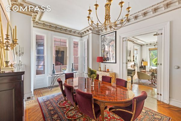 Chandelier, Dining room, Interior, Wood Texture Flooring