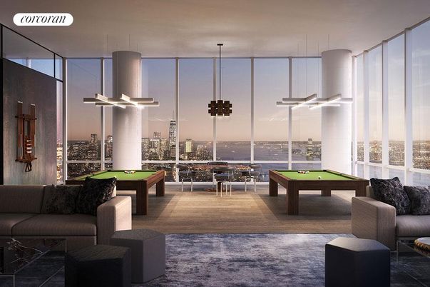 Billiard Table, Game Room, Interior, Pendant Lights, Wood Texture Flooring