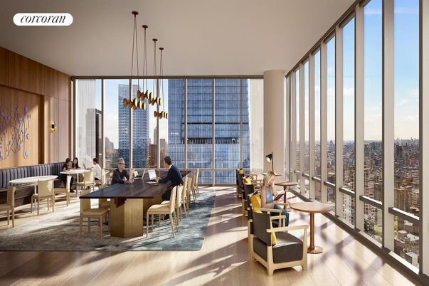 Dining room, Interior, Pendant Lights, Wood Texture Flooring, Skyline
