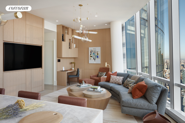 Interior, Living room, Pendant Lights, Recessed Lighting, Wood Texture Flooring