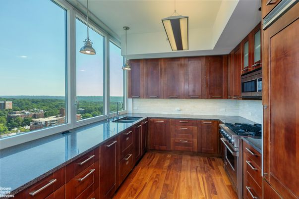 Interior, Kitchen, Pendant Lights, Water, Wood Texture Flooring