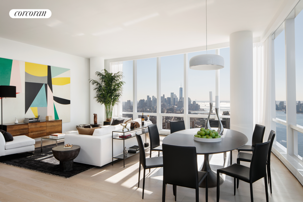 Dining room, Interior, Living room, Pendant Lights, Water, Wood Texture Flooring