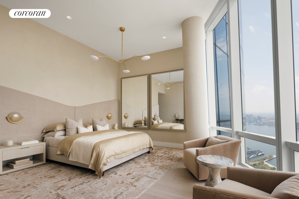 Bedroom, Interior, Pendant Lights, Recessed Lighting, Water, Wood Texture Flooring