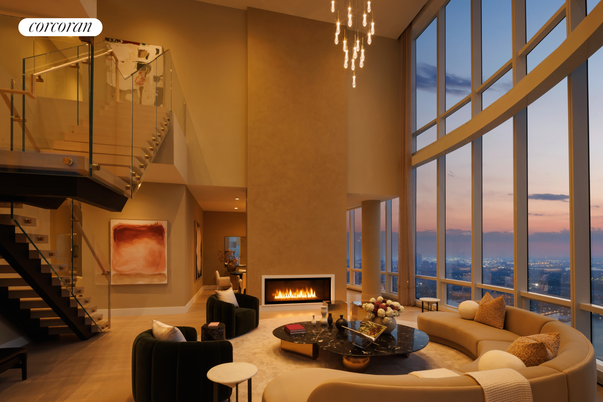 Fireplace, Interior, Living room, Pendant Lights, Recessed Lighting, Wood Texture Flooring