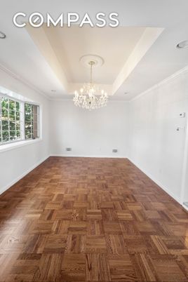 Chandelier, Empty room, Interior, Recessed Lighting, Wood Texture Flooring
