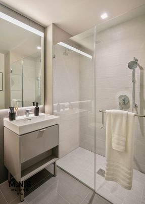 Bathroom, Glass Shower, Interior, Recessed Lighting