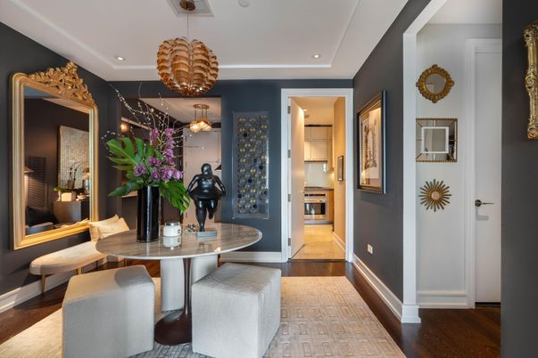 Chandelier, Interior, Kitchen, Pendant Lights, Recessed Lighting, Stainless Steel Appliances, Wood Texture Flooring