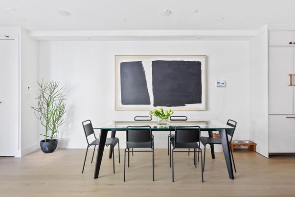 Dining room, Interior, Recessed Lighting, Wood Texture Flooring