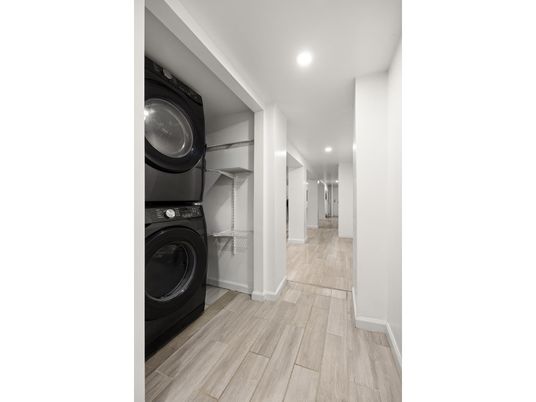 Interior, Recessed Lighting, Utility Closets, Washer, Wood Texture Flooring